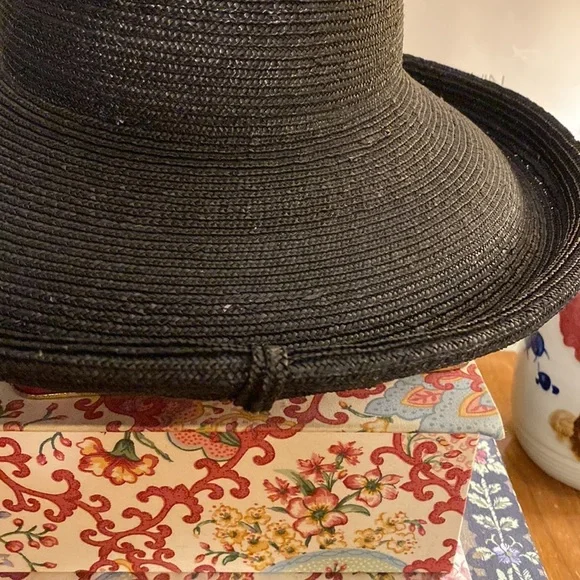 Vintage 100% Italian Black Straw Wide Brim Hat - Picture 10 of 13